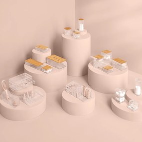 Box na vreckovky Selena, 25,3x9,3x13,3 cm, číra/s drevenými prvkami