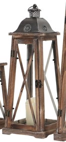 Drevený lampáš s plechovou strieškou (23,5x23,5x62,5cm) - hnedý MSL3449BR - vidiecky štýl