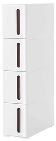 Úzky regál na kolieskach so 4 zásuvkami TROLLEY 17x84 cm, biely