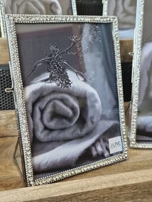 Strieborný kovový fotorámik s kamienkami Jewel - 15*20 cm