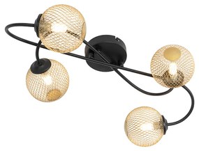 Moderné stropné svietidlo čierne so zlatými 4-svetlami - Athens Wire
