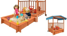 Drevený záhradný domček a pieskovisko so strechou