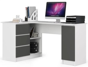 Rohový písací stôl B20 155 cm ľavý biely/šedý