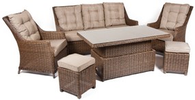 Ratanový nábytok BERKLEY 3 s výškovo nastaviteľným stolom tmavohnedý