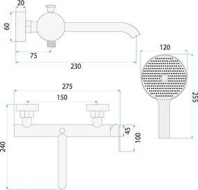 Rea Ontario Side, vaňová batéria s ručnou sprchovou súpravou, čierna matná, REA-B6540
