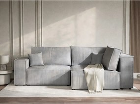 Sivá menčestrová rozkladacia/s úložným priestorom rohová pohovka (pravý roh/do L) Tonga – Maison de Rêve