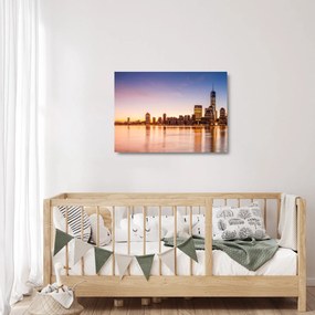 Sklenený obraz mesta pri západe slnka (70x50 cm)