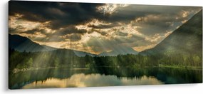 Obraz jazera s presvitajúcim slnkom (120x50 cm)