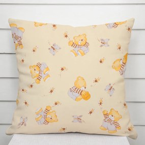 Biante Detská bavlnená obliečka na vankúš Sandra SA-730 Medvedíky a včielky na svetlo žltom 50 x 50 cm