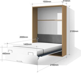 Nabytekmorava Sklápacia posteľ VS 1054 P - 200x140 cm A nosnosť postele: štandardná nosnosť, farba lamina: orech/biele dvere