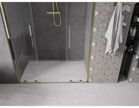 Mexen Velar Duo, posuvné dvere do otvoru 140x200 cm, 8mm číre sklo, zlatá lesklá, 871-140-000-02-50