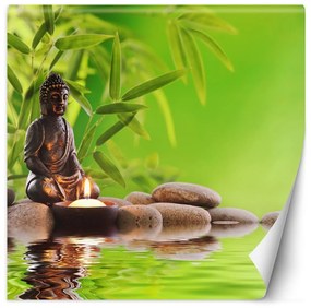 Fototapeta, Buddhova svíčka a zenové kameny - 150x150 cm