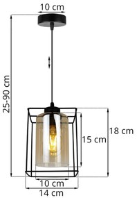Závesné svietidlo Hella cage, 1x medové sklenené tienidlo v kovovom ráme