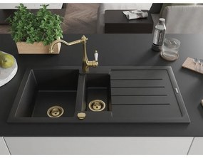 Mexen Andres, granitový drez 1000x500x200 mm, 1,5-komorový a drezová batéria Carla, čierna, 6515-77-670700-50