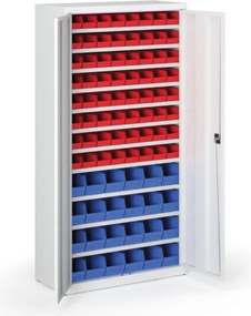 Skriňa s plastovými boxami BASIC - 1800 x 400 x 920 mm, 64xA/24xB, sivá/sivé dvere