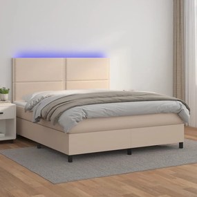 Boxspring posteľ matrac a LED kapučínová 160x200 cm umelá koža 3135896