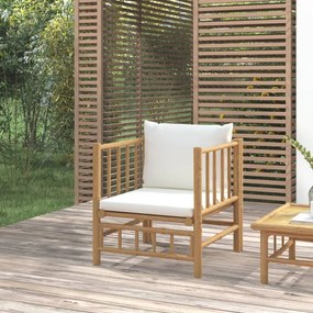 Záhradná pohovka s krémovo-bielymi vankúšmi bambus 362303