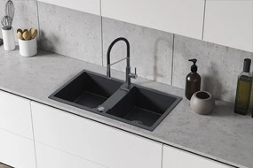 Kuchinox Rab, 2-komorový granitový drez 800x440x186 mm, čierna škvrnitá, LAV-SBF_720Y