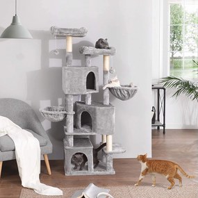 Veľký mačací strom s 3 jaskyňami, 164 cm, svetlošedý