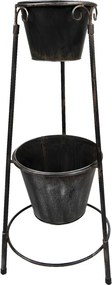 Čierny antik kovový stojan na 2 kvetináče - 35*33*79 cm