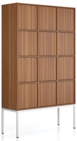 Kancelárska skriňa FRAME, biela podnož, 12x dvere, 1299 x 450 x 2185 mm, PUSH-lock, orech