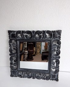 Zrkadlo čierne, hranaté 50x50 cm, drevo