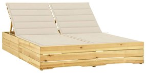 Dvojité ležadlo a krémové vankúše impregnované borovicové drevo 3065971