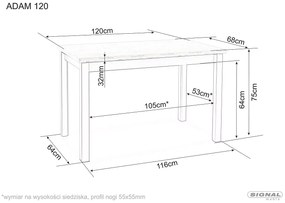 Signal Jedálenský stôl ADAM dub lancelot / BIELA MATNÁ 120x68