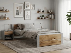 Posteľ IKAROS DOUBLE 90 x 200 cm, dub artisan/sivá Rošt: S latkovým roštom, Matrac: Matrac SOMMERA 18 cm