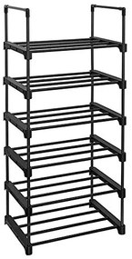 Stojan na topánky, kovový, 6 políc, čierny, 106x45x30cm
