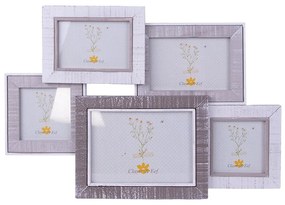 Nástenný fotorám s bielou patinou Woodia - 47*2*32/10*10 (2) / 15*10 (2) / 18*13 cm