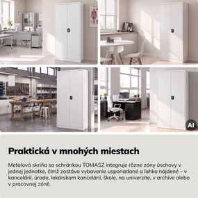 Kovová skriňa na dokumenty s vnútornou priehradkou, biela, 900x1850x450 mm: TOMASZ