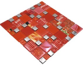 Sklenená mozaika XCM MC579 29,8x29,8 cm strieborná/červená