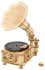 RoboTime - 3D drevenené mechanické puzzle Gramofón (elektrický pohon)