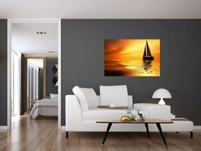 Obraz - Plachetnica pri západe slnka (90x60 cm)