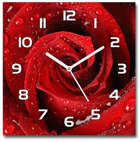 Sklenené hodiny štvorec Kvapky na ružu pl_zsk_30x30_f_37464697