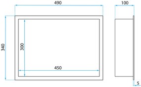 Rea Rea, LED polička na zapustenie 45x30x10 cm, 12W, 3000K, zlatá matná, REA-08545