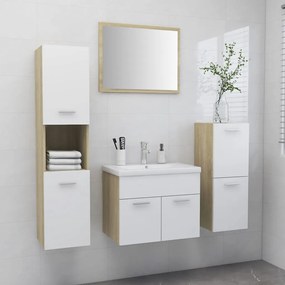 Súprava kúpeľňového nábytku biela a dub sonoma drevotrieska
