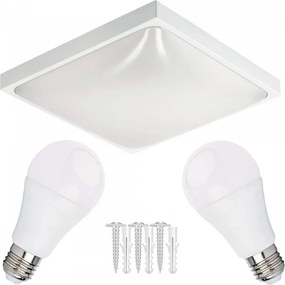 LED stropné svietidlo 2xE27 štvorcové biele + 2xE27 10W neutrálna biela žiarovka