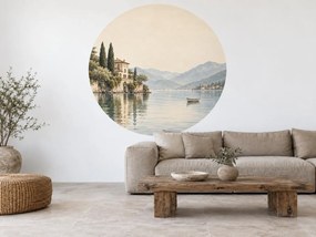 Vila u talianskeho jazera kruhová akvarelová dekorácia na stenu do obývačky i spálne arch 46 x 46 cm