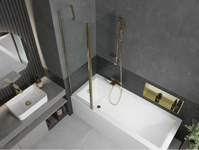 Mexen Flip, vaňová zástena 1-krídlová 100 x 150 cm, otočné krídlo, 6 mm číre sklo, zlatý profil, 894-100-101-50-00