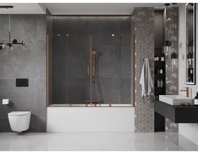 Mexen Velar Duo, 2-krídlová posuvná vaňová zástena 170 x 150 cm, 8mm číre sklo, medený matný profil, 896-170-000-02-65