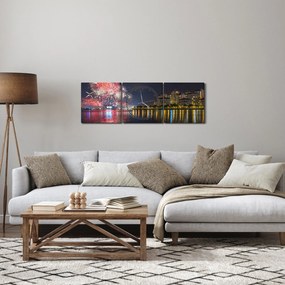 Obraz ohňostroja v Singapure (s hodinami) (90x30 cm)
