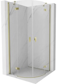 Mexen Mist, polkruhový výklopný sprchový kút 80 x 80 cm, číre sklo, zlatý lesklý profil, 8A33-080-080-50-00