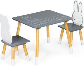 ECOTOYS detský set: stolík + 2 stoličky, skandinávsky štýl, s abecedou
