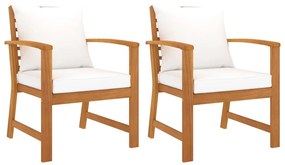 Záhradné stoličky s podložkami 2 ks krémové akáciový masív