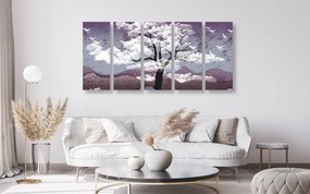 5-dielny obraz strom zaliaty oblakmi Varianta: 100x50