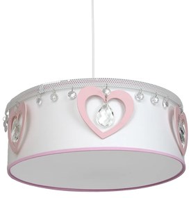 EUlight Detské závesné svietidlo Heart, 1x biele/ružové textilné tienidlo, p