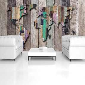Fototapeta - Mapa sveta na farebných doskách (152,5x104 cm)
