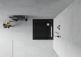 Mexen SLIM - Štvorcová sprchová vanička 90x90x5cm + chrómový sifón, čierna, 40709090